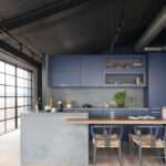Industrial One wall kitchen with iseland in Caesarstone 4033 Rugged Concrete | 2539
