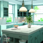 Farmhouse kitchen with Island in Caesarstone 5131 Calacatta Nuvo