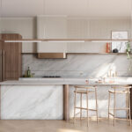 Porcelain kitchen countertops from Caesarstone, White with grey marbelling
